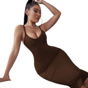 SHEIN Chic Brown Midi Dress